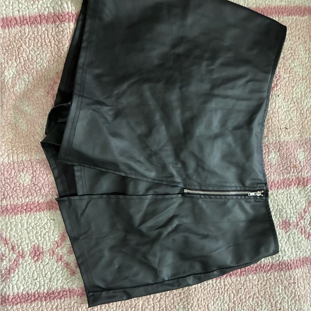 Black Leather Mini Skirt with Zipper